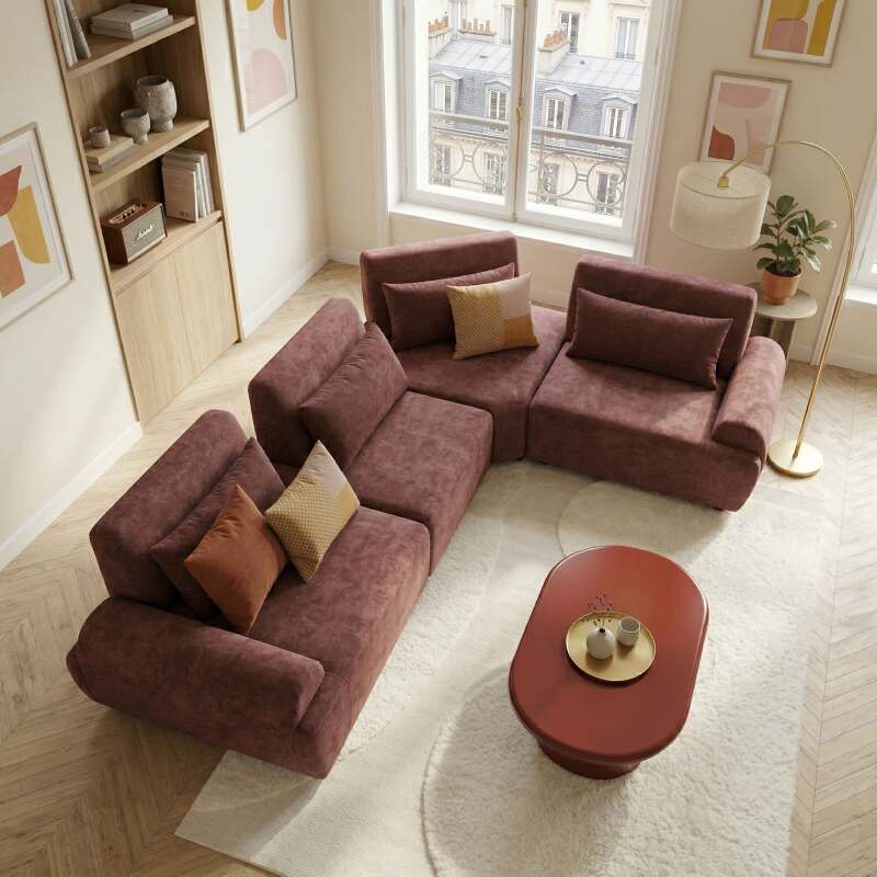 Canapé modulable d'angle 4 places en tissu avec coussins (8/9)