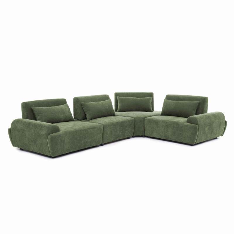 Canapé modulable d'angle 4 places en tissu avec coussins (6/8)