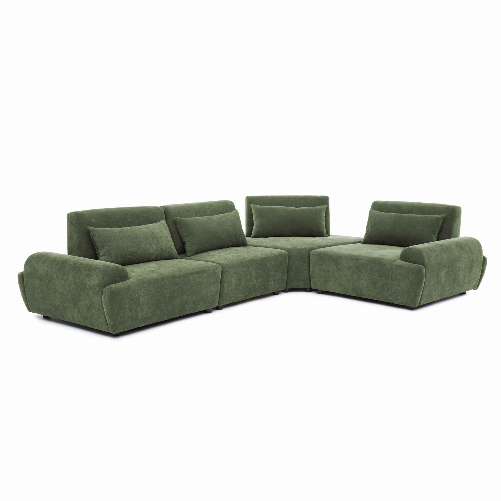Canapé modulable d'angle 4 places en tissu avec coussins