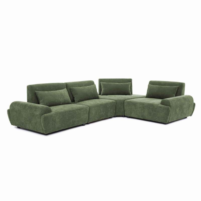 Canapé modulable d'angle 4 places en tissu avec coussins