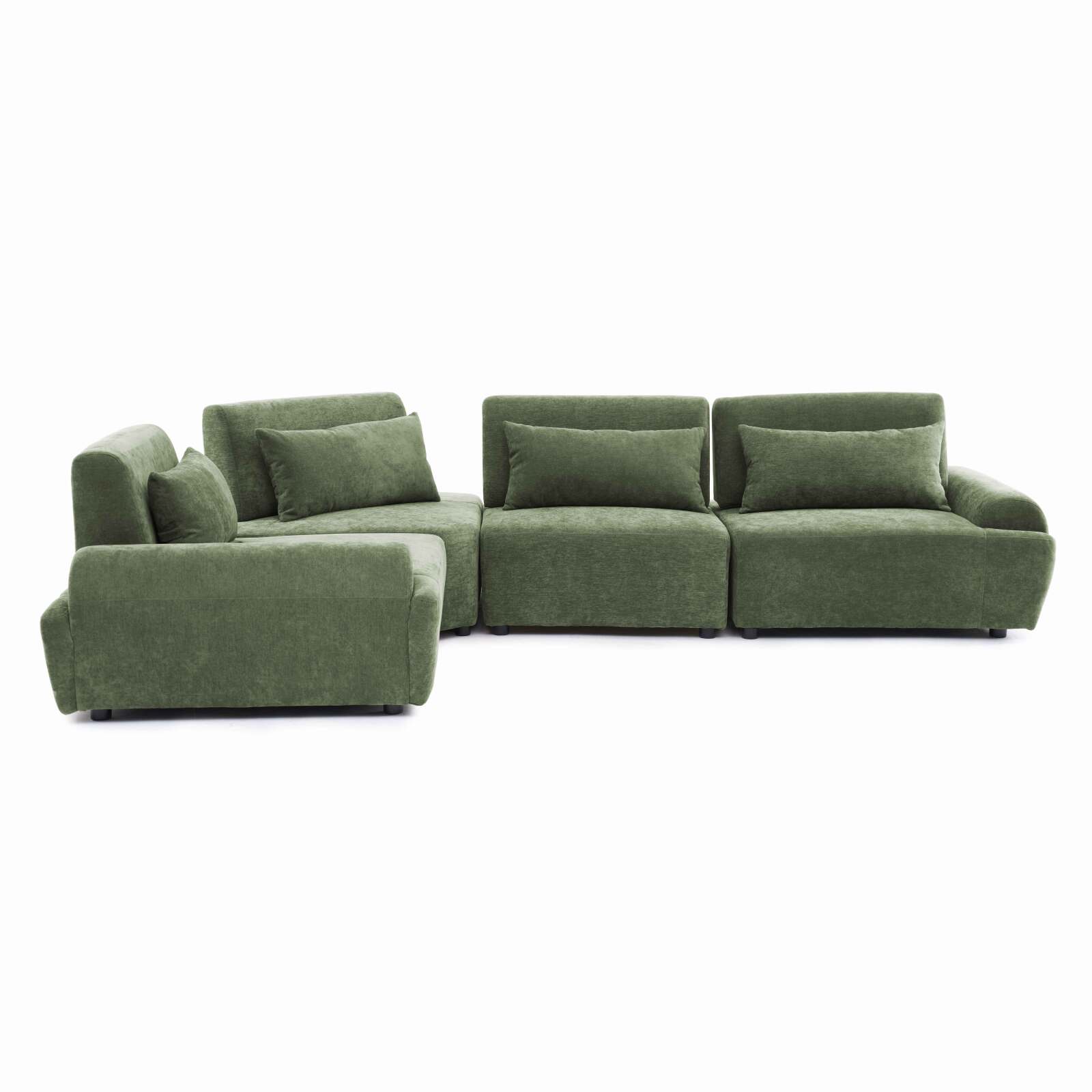 Canapé modulable d'angle 4 places en tissu avec coussins