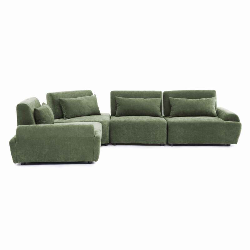 Canapé modulable d'angle 4 places en tissu avec coussins