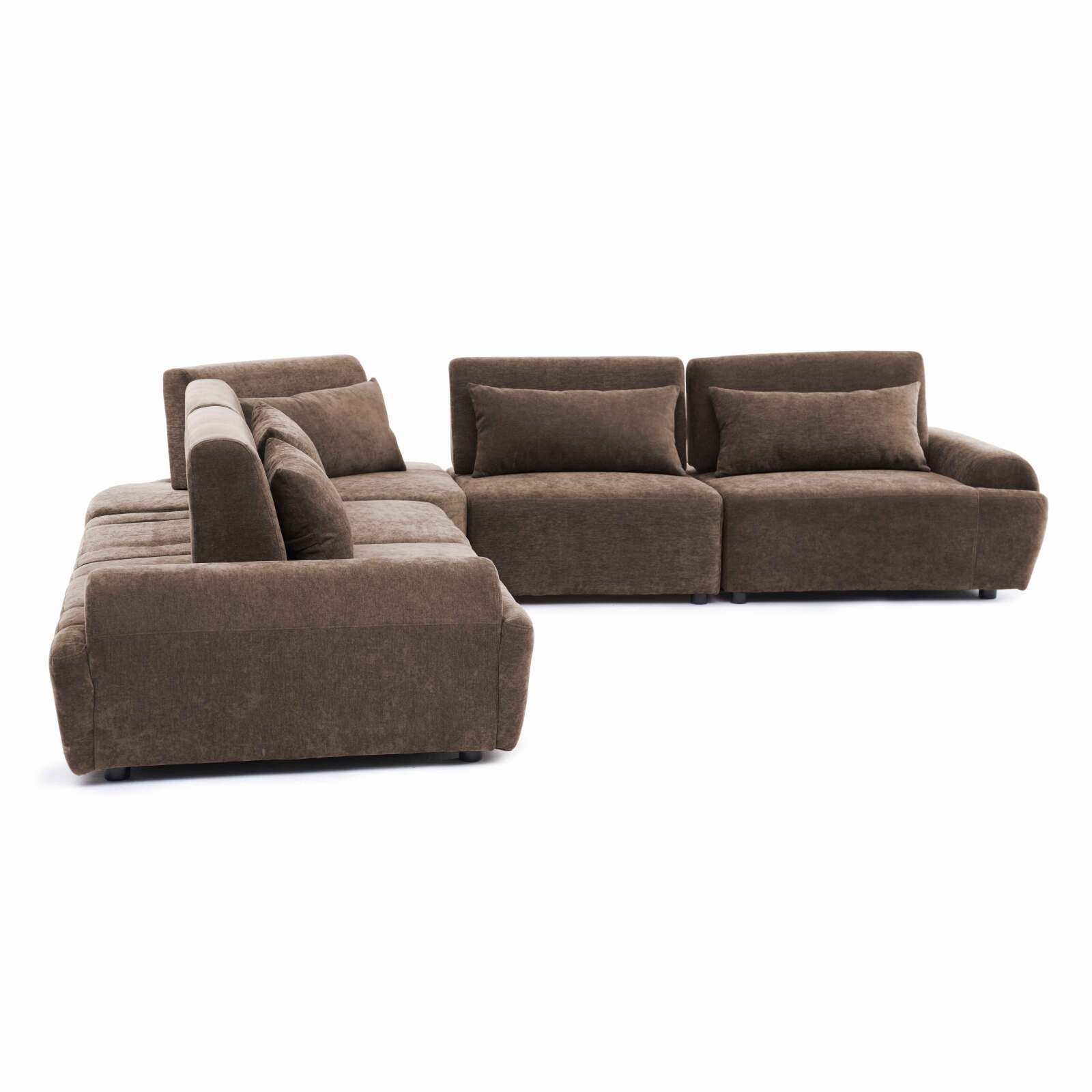 Canapé modulable d'angle 5 places en tissu avec coussins
