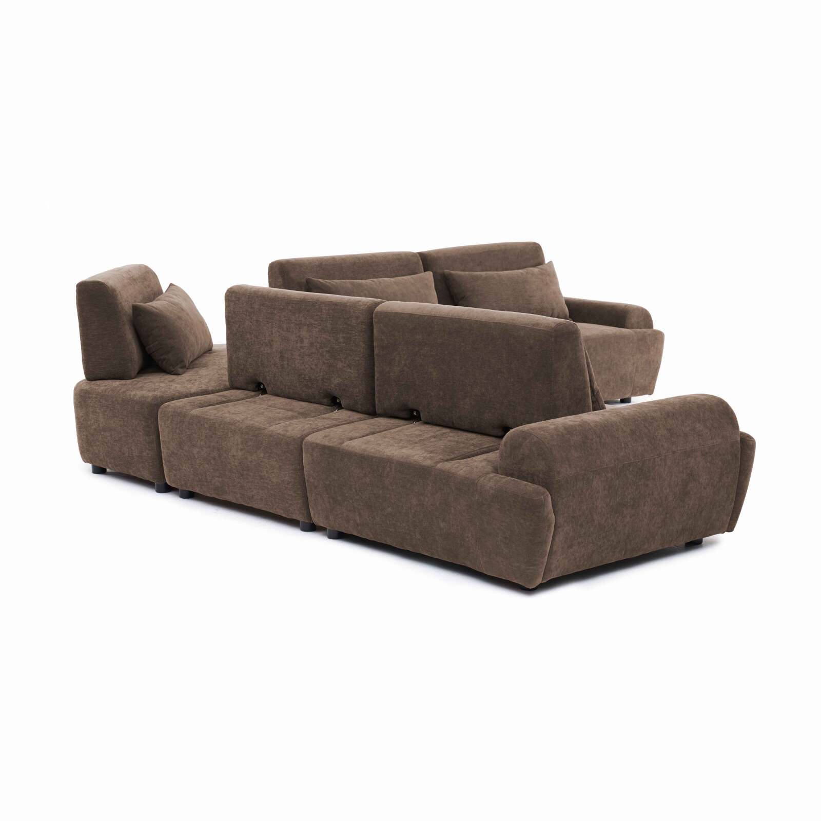 Canapé modulable d'angle 5 places en tissu avec coussins