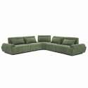Canapé modulable d'angle 5 places en tissu avec coussins