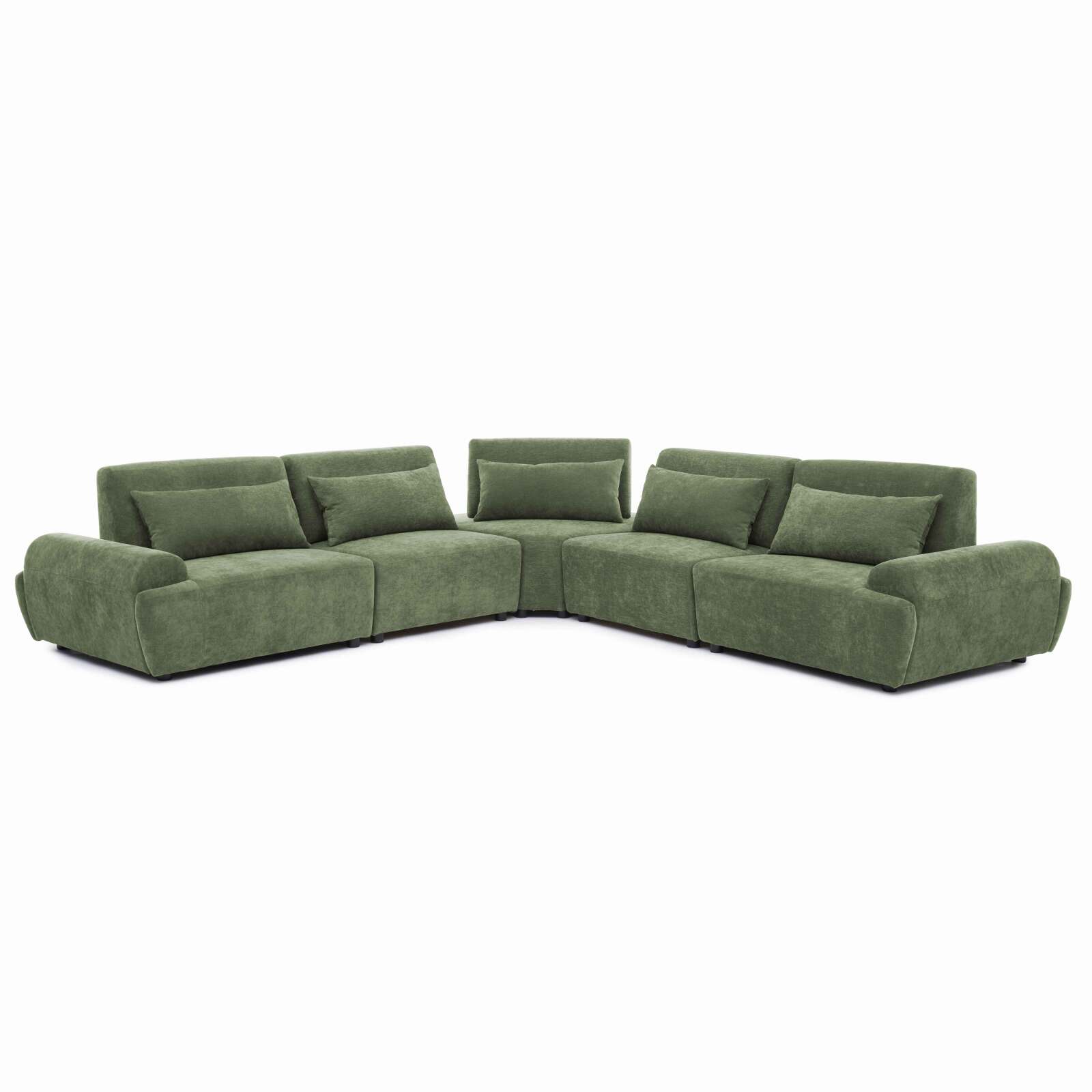 Canapé modulable d'angle 5 places en tissu avec coussins