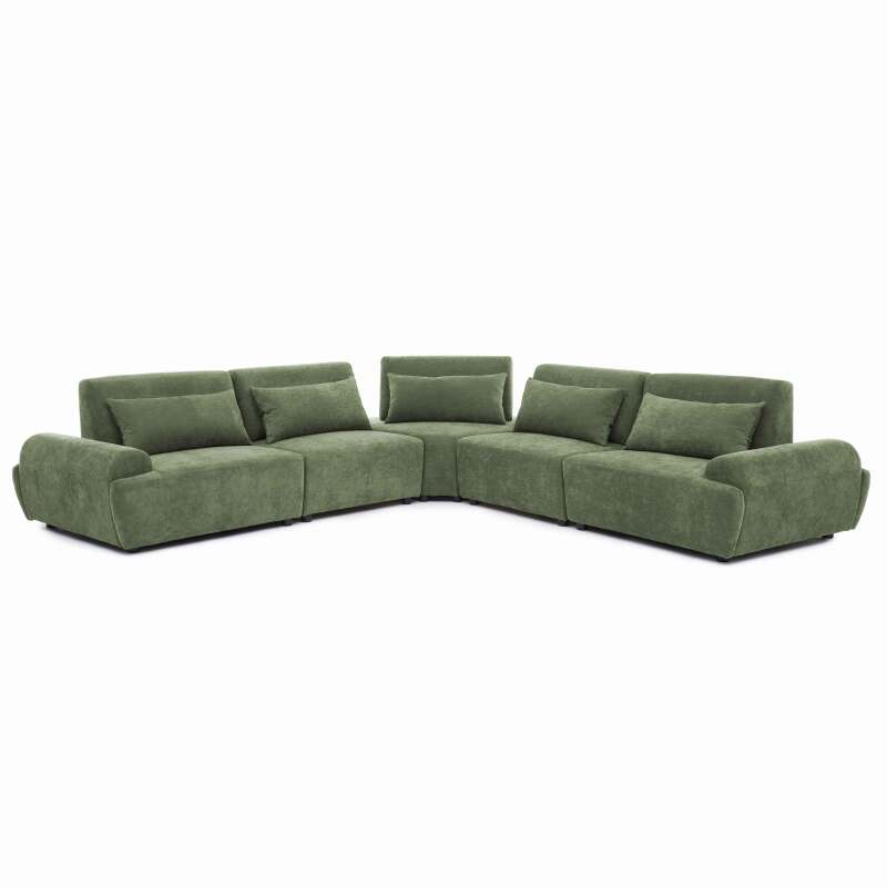 Canapé modulable d'angle 5 places en tissu avec coussins