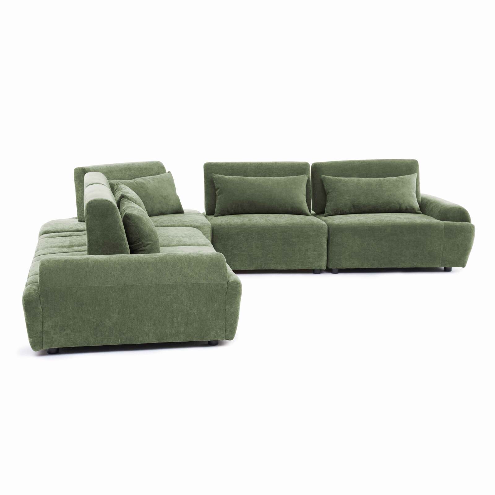 Canapé modulable d'angle 5 places en tissu avec coussins