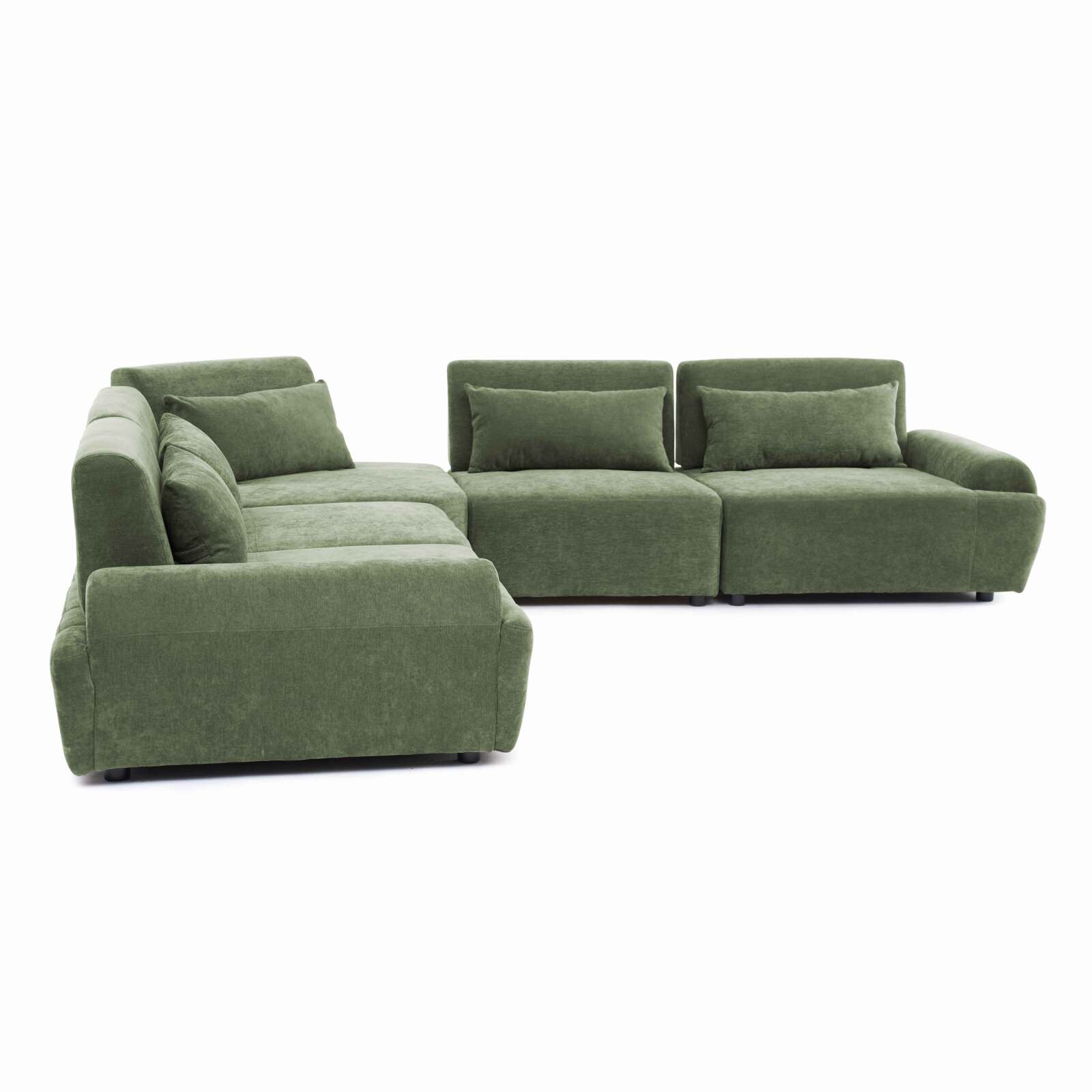 Canapé modulable d'angle 5 places en tissu avec coussins