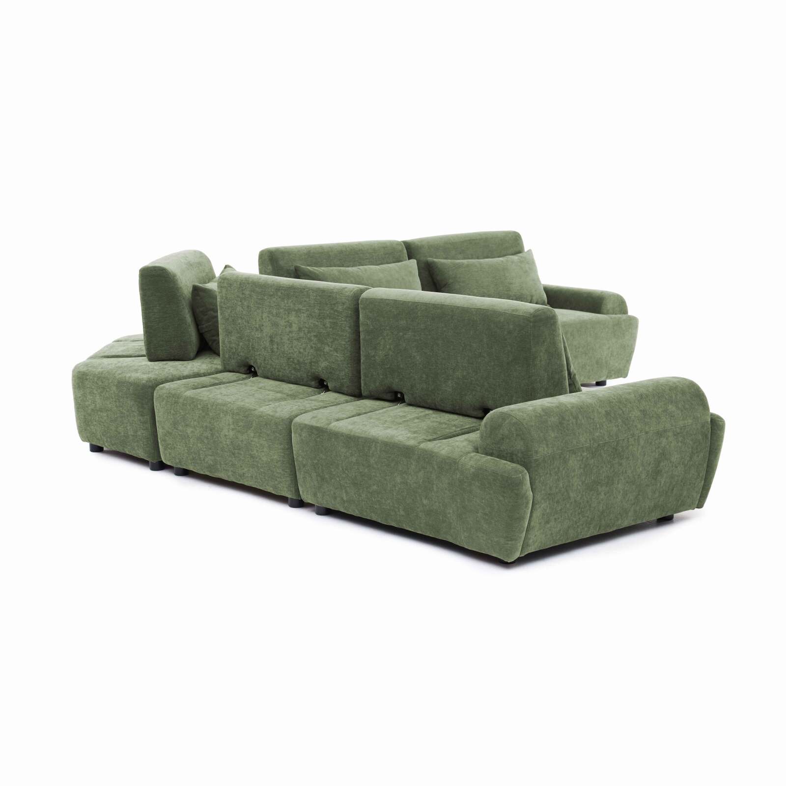 Canapé modulable d'angle 5 places en tissu avec coussins