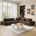 Canapé modulable d'angle 5 places en tissu avec coussins