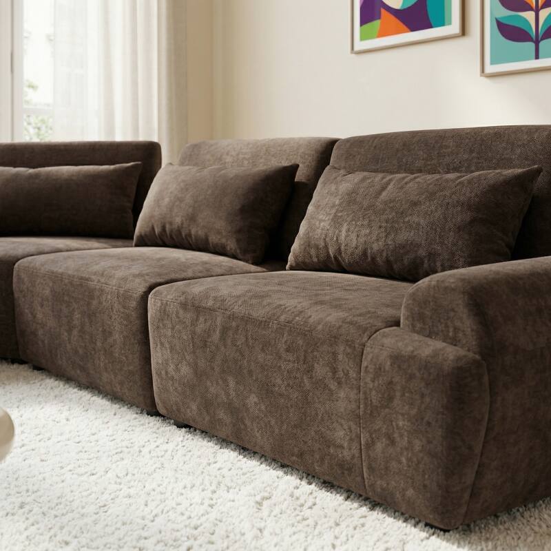 Canapé modulable d'angle 5 places en tissu avec coussins (4/7)