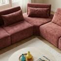 Canapé modulable d'angle 5 places en tissu avec coussins