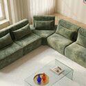 Canapé modulable d'angle 5 places en tissu avec coussins