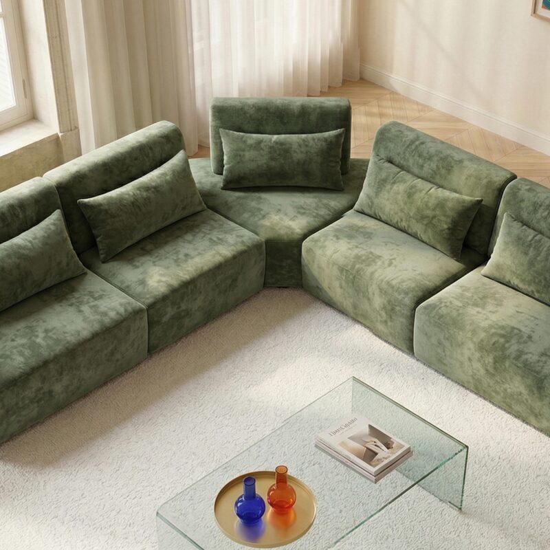 Canapé modulable d'angle 5 places en tissu avec coussins (4/7)