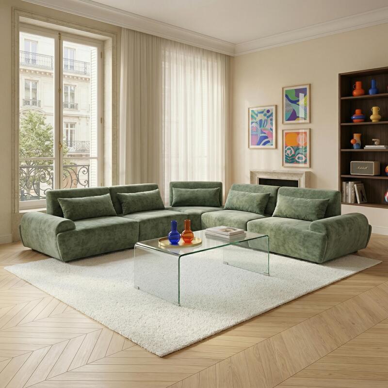 Canapé modulable d'angle 5 places en tissu avec coussins (3/7)