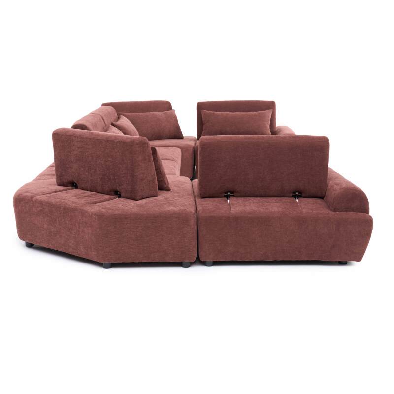 Canapé modulable d'angle panoramique 6 places en tissu avec coussins (5/7)