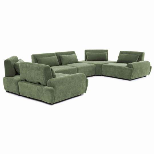 Canapé modulable d'angle panoramique 6 places en tissu avec coussins dossier ajustable | Oviala