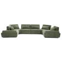 Canapé modulable d'angle panoramique 6 places en tissu avec coussins