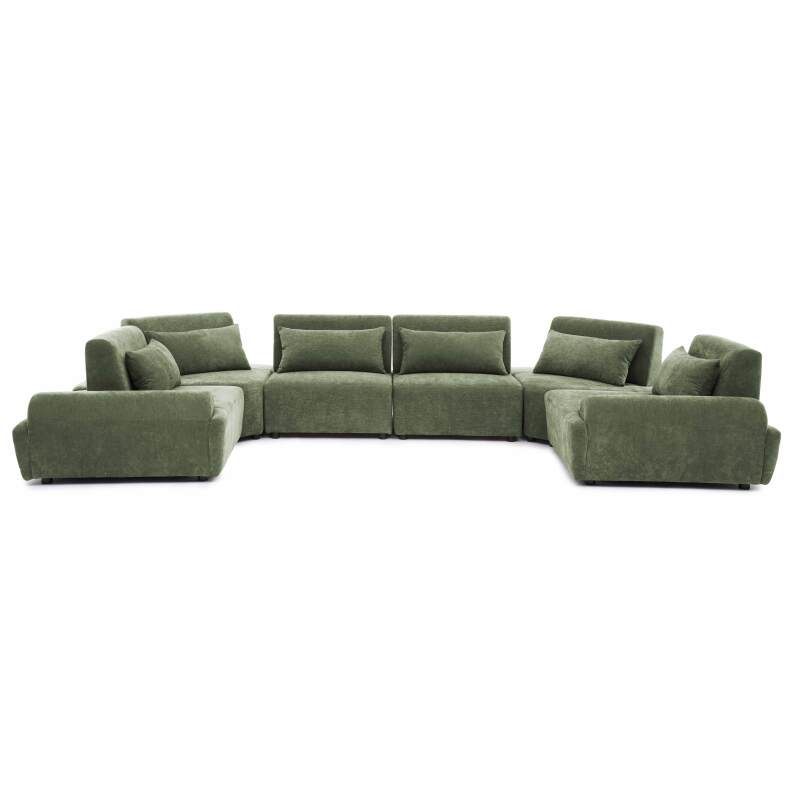 Canapé modulable d'angle panoramique 6 places en tissu avec coussins (6/8)