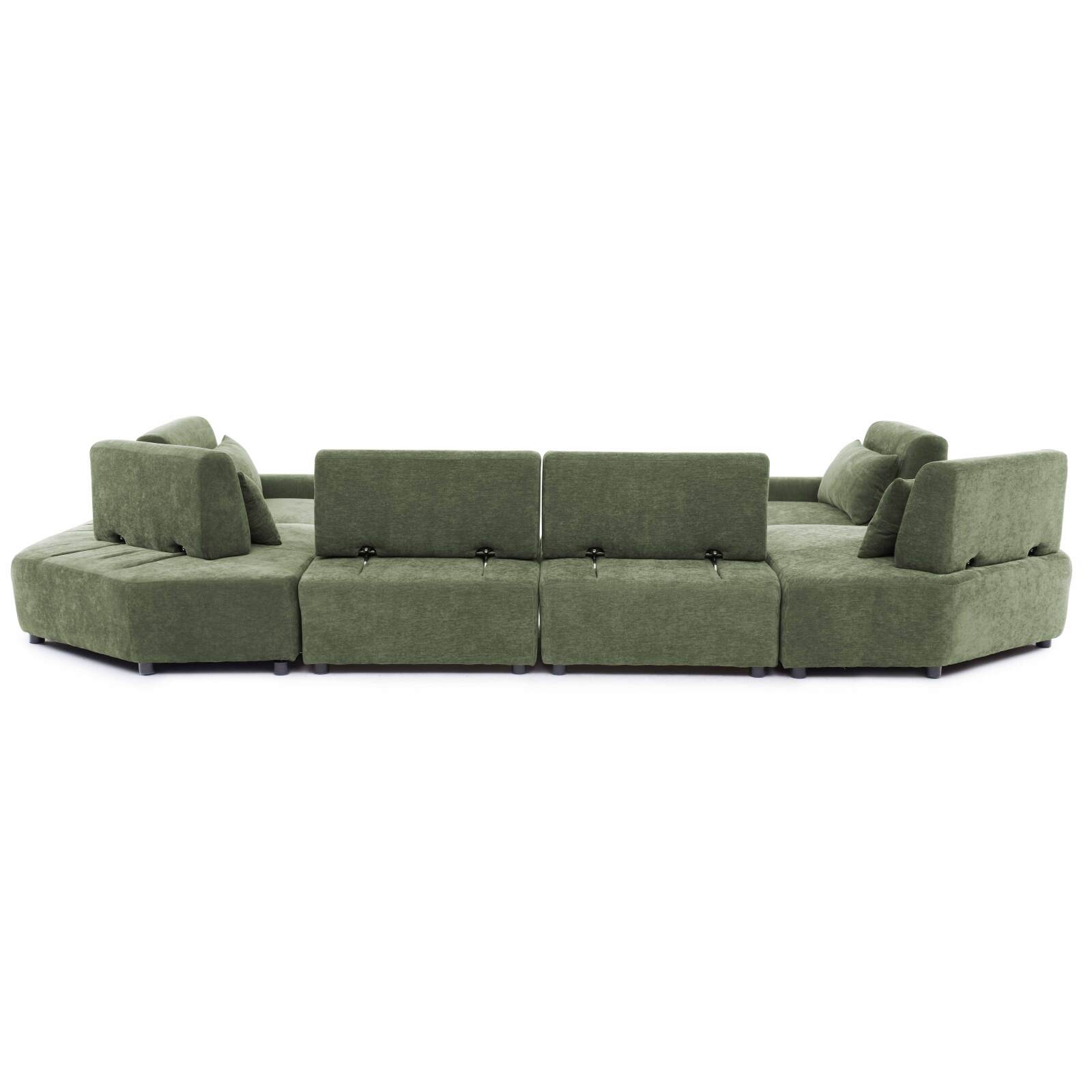 Canapé modulable d'angle panoramique 6 places en tissu avec coussins