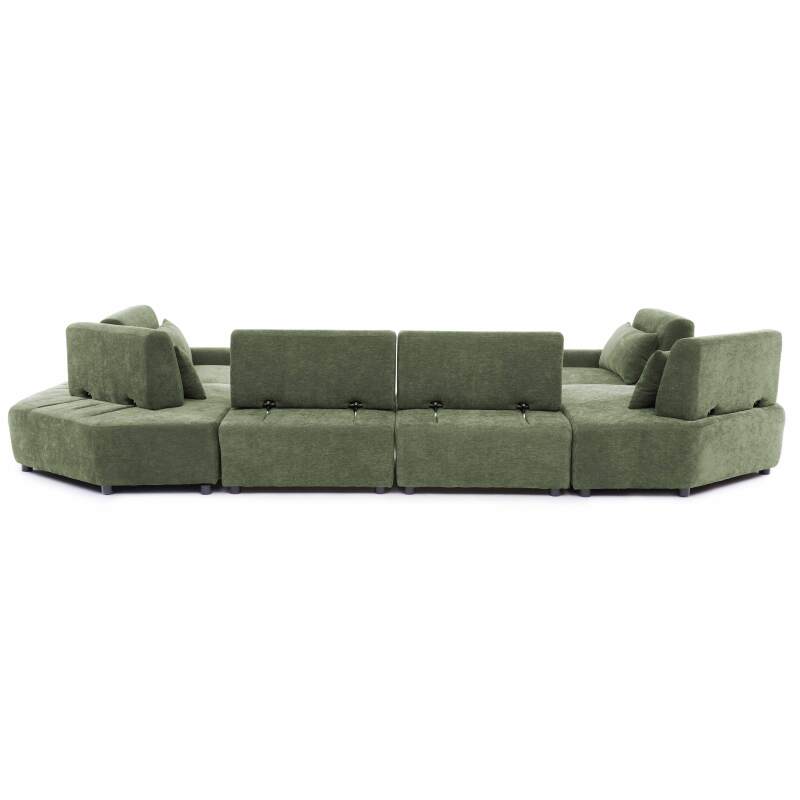 Canapé modulable d'angle panoramique 6 places en tissu avec coussins (7/8)
