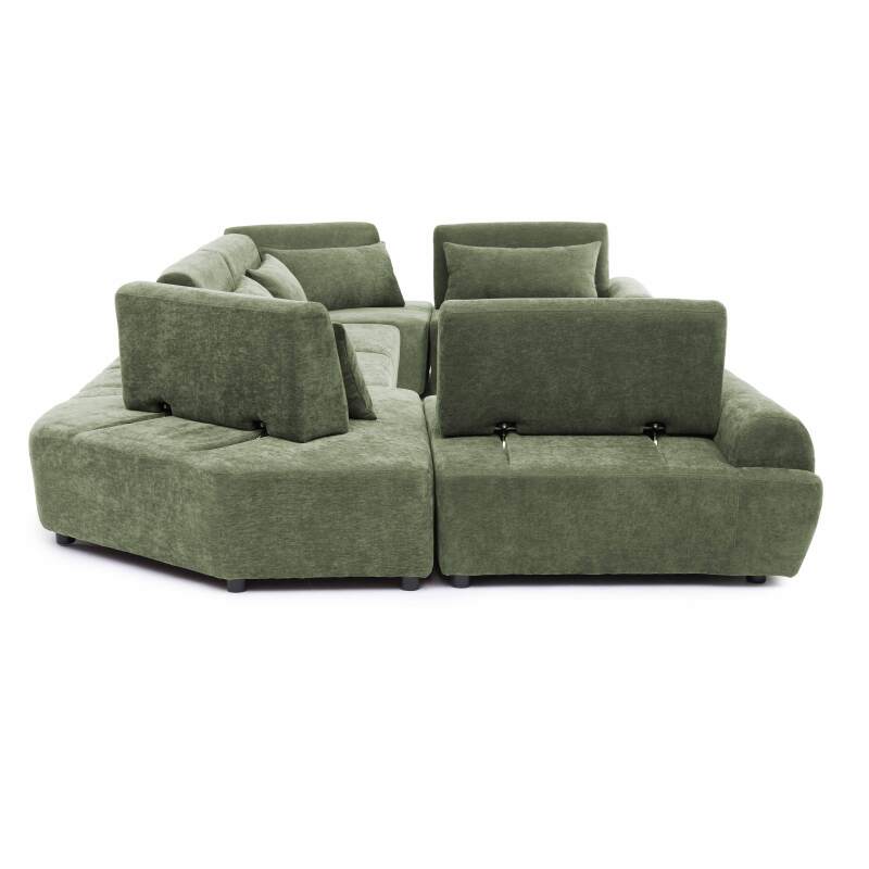 Canapé modulable d'angle panoramique 6 places en tissu avec coussins (5/8)