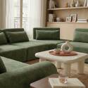 Canapé modulable d'angle panoramique 6 places en tissu avec coussins