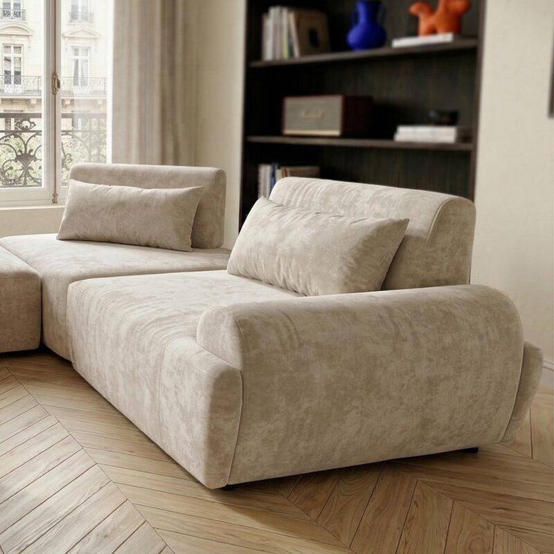 Canapé modulable d'angle panoramique 6 places en tissu avec coussins (2/7)