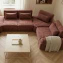 Canapé modulable d'angle panoramique 6 places en tissu avec coussins
