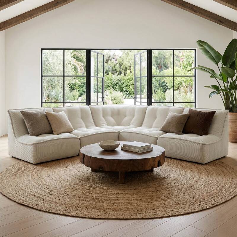 Canapé modulable 5 places en velours côtelé - Ambiance