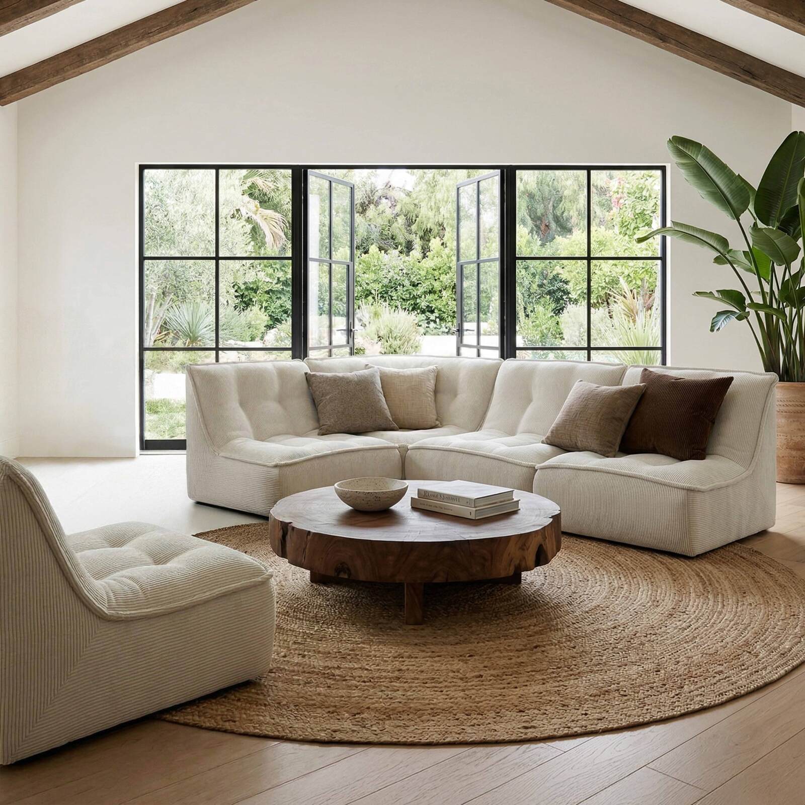 Canapé modulable 5 places en velours côtelé