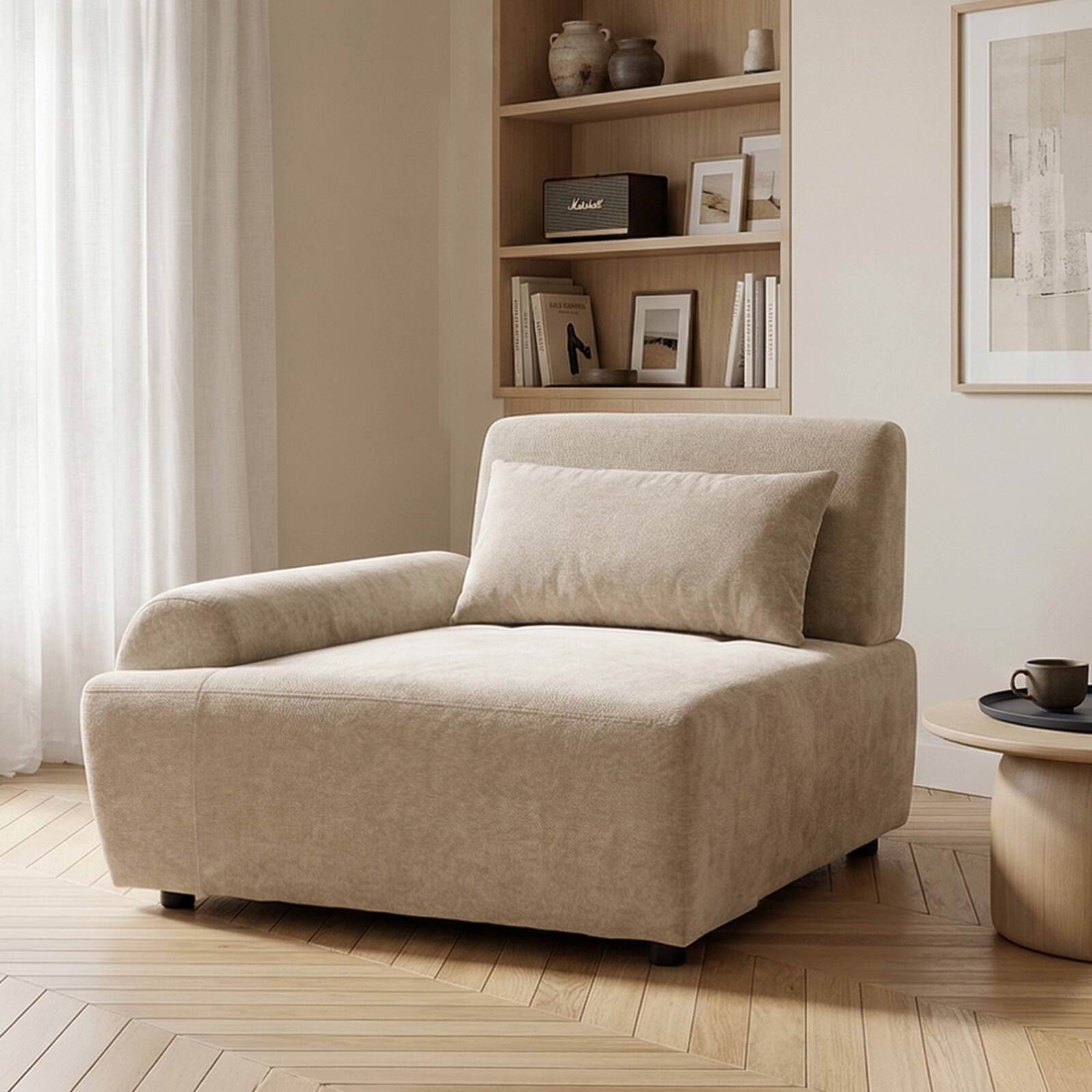 Fauteuil droit pour canapé modulable en tissu avec coussin