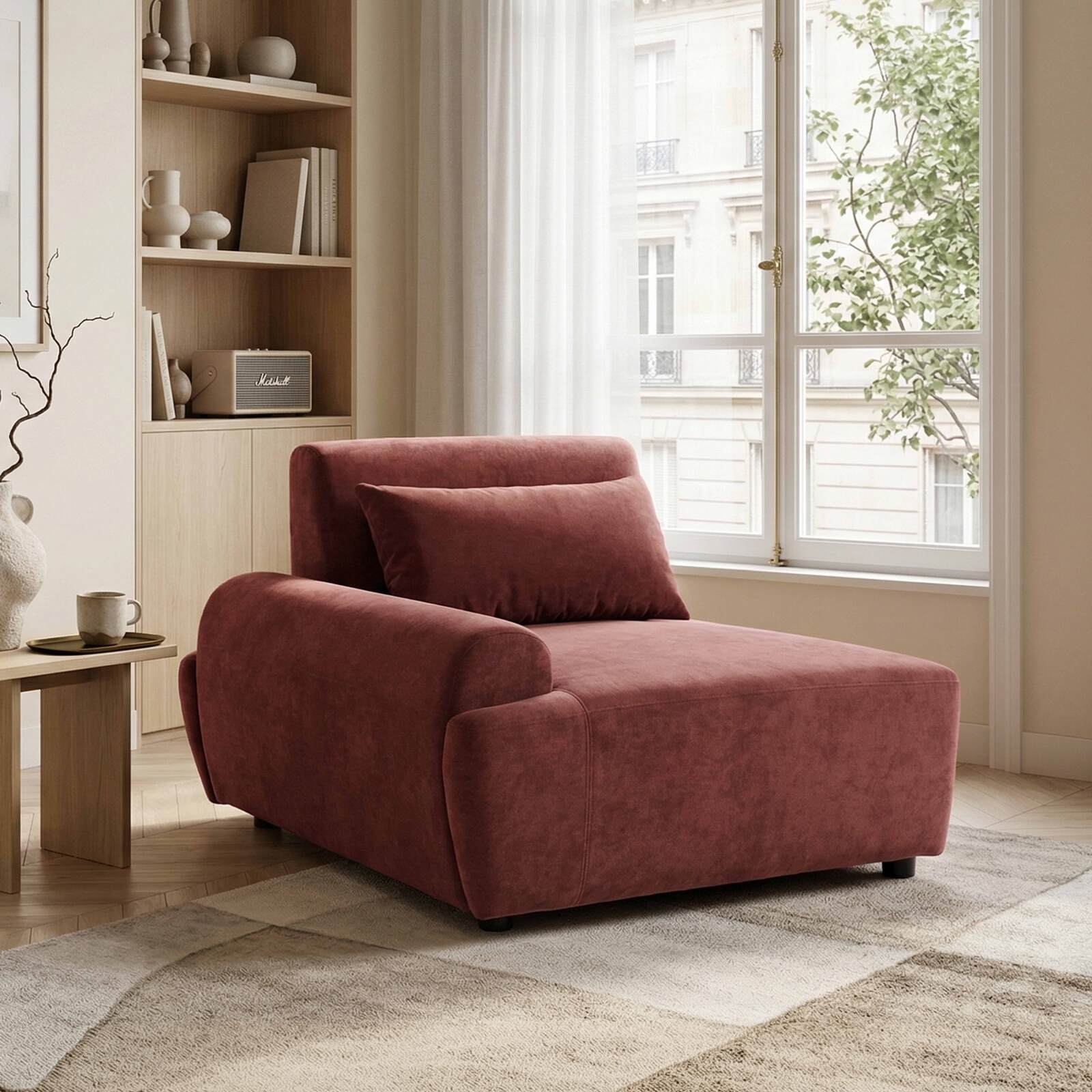 Fauteuil droit pour canapé modulable en tissu avec coussin