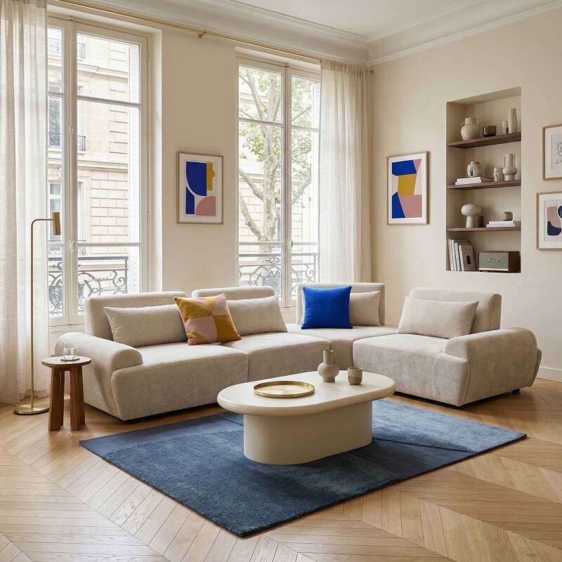 Fauteuil droit pour canapé modulable en tissu avec coussin (7/8)