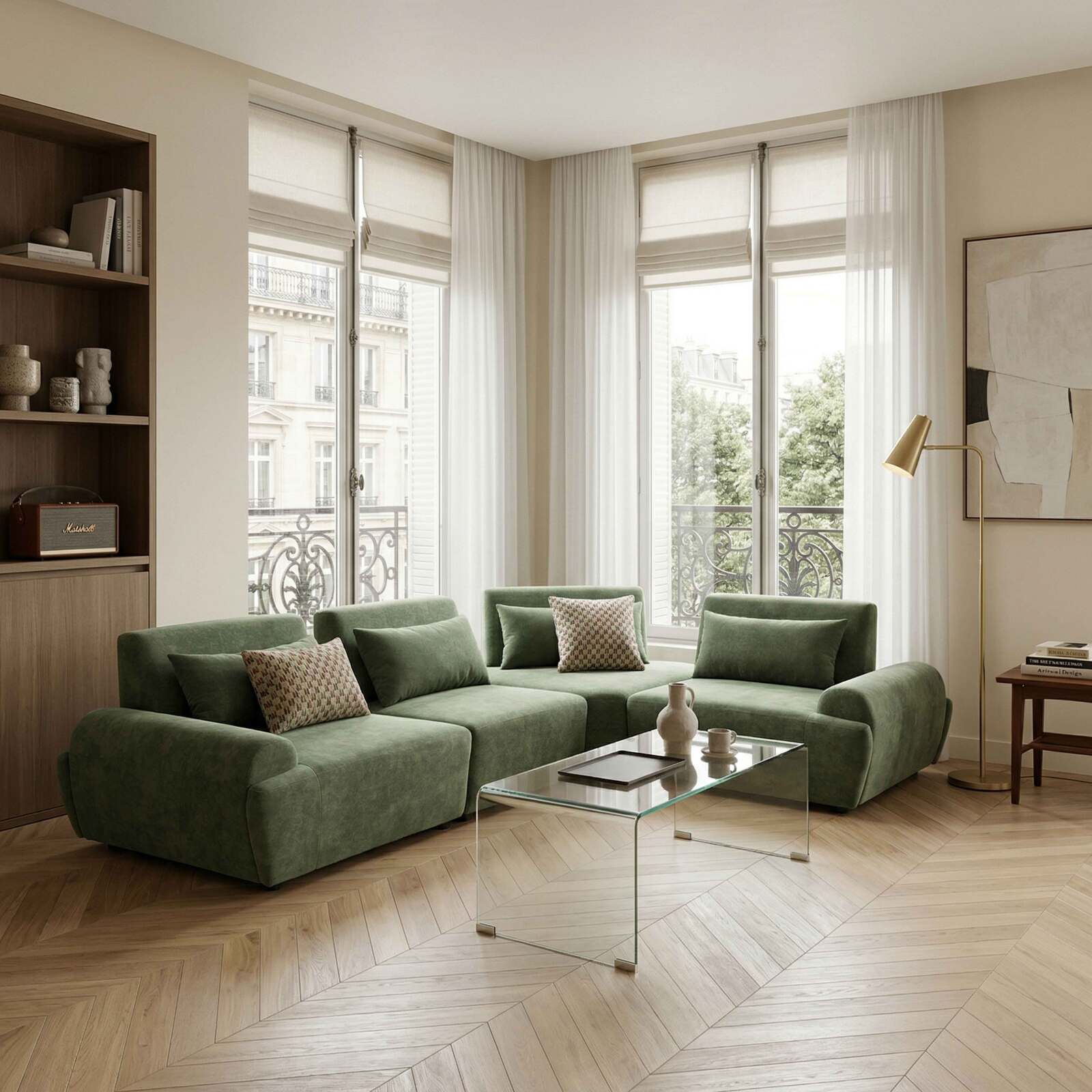 Fauteuil droit pour canapé modulable en tissu avec coussin