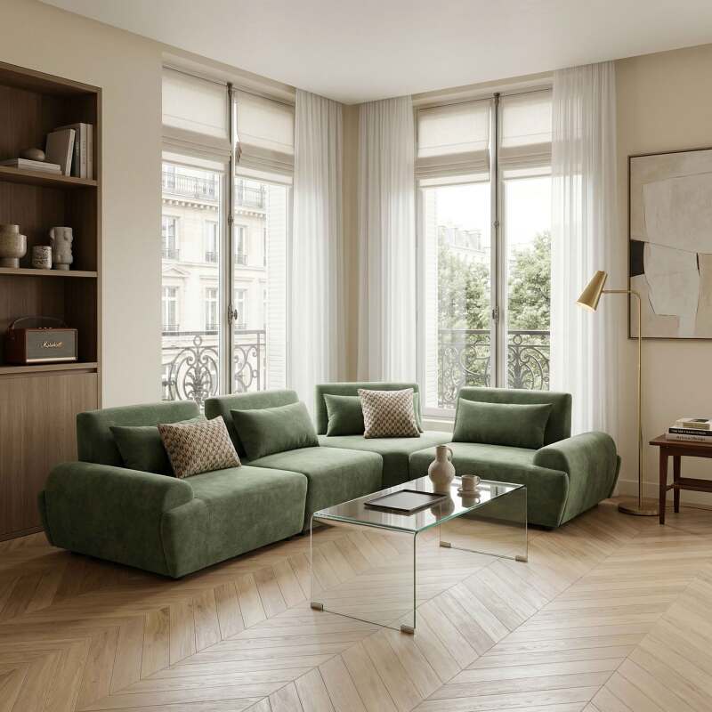 Fauteuil droit pour canapé modulable en tissu avec coussin (7/8)