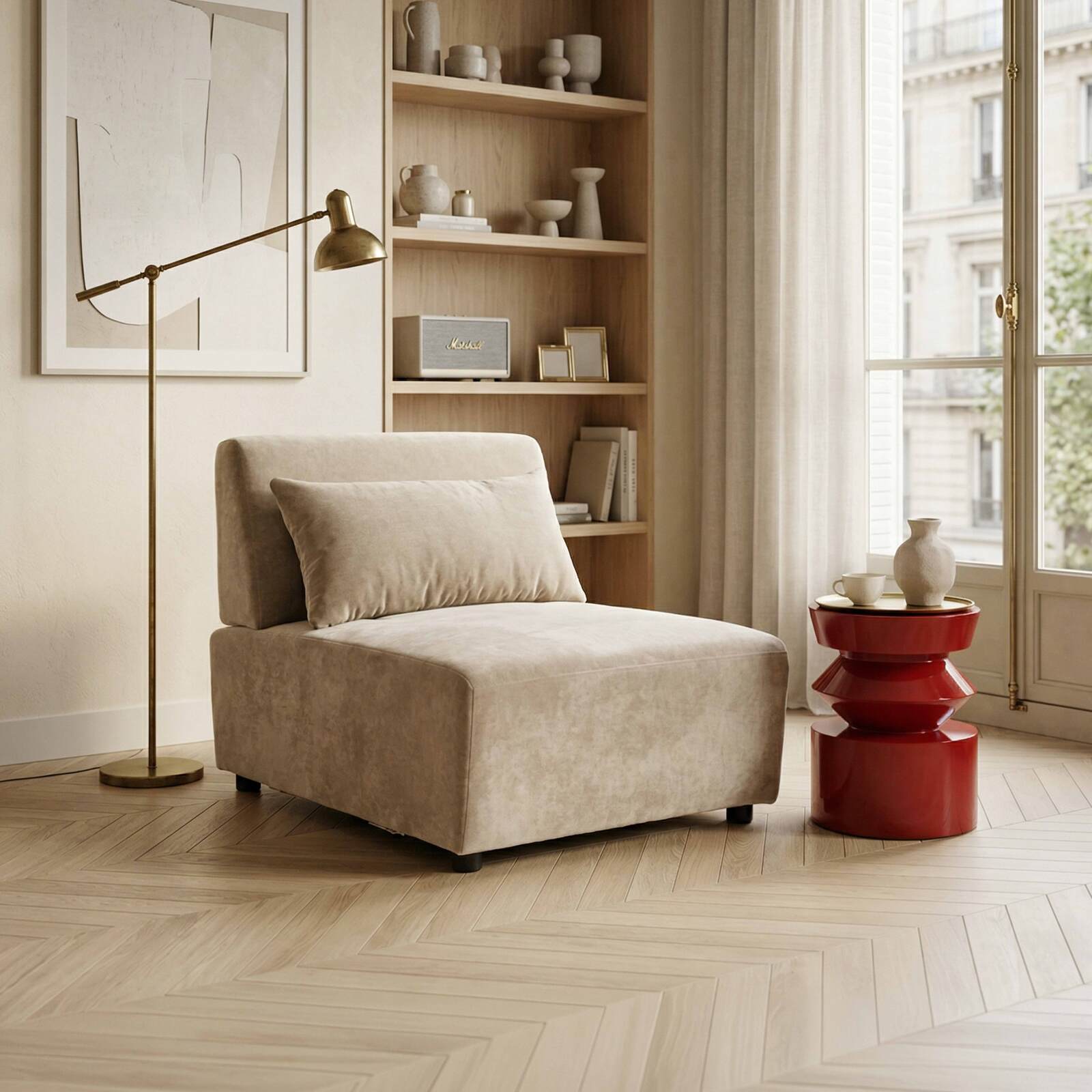 Fauteuil en tissu pour canapé modulable avec coussin