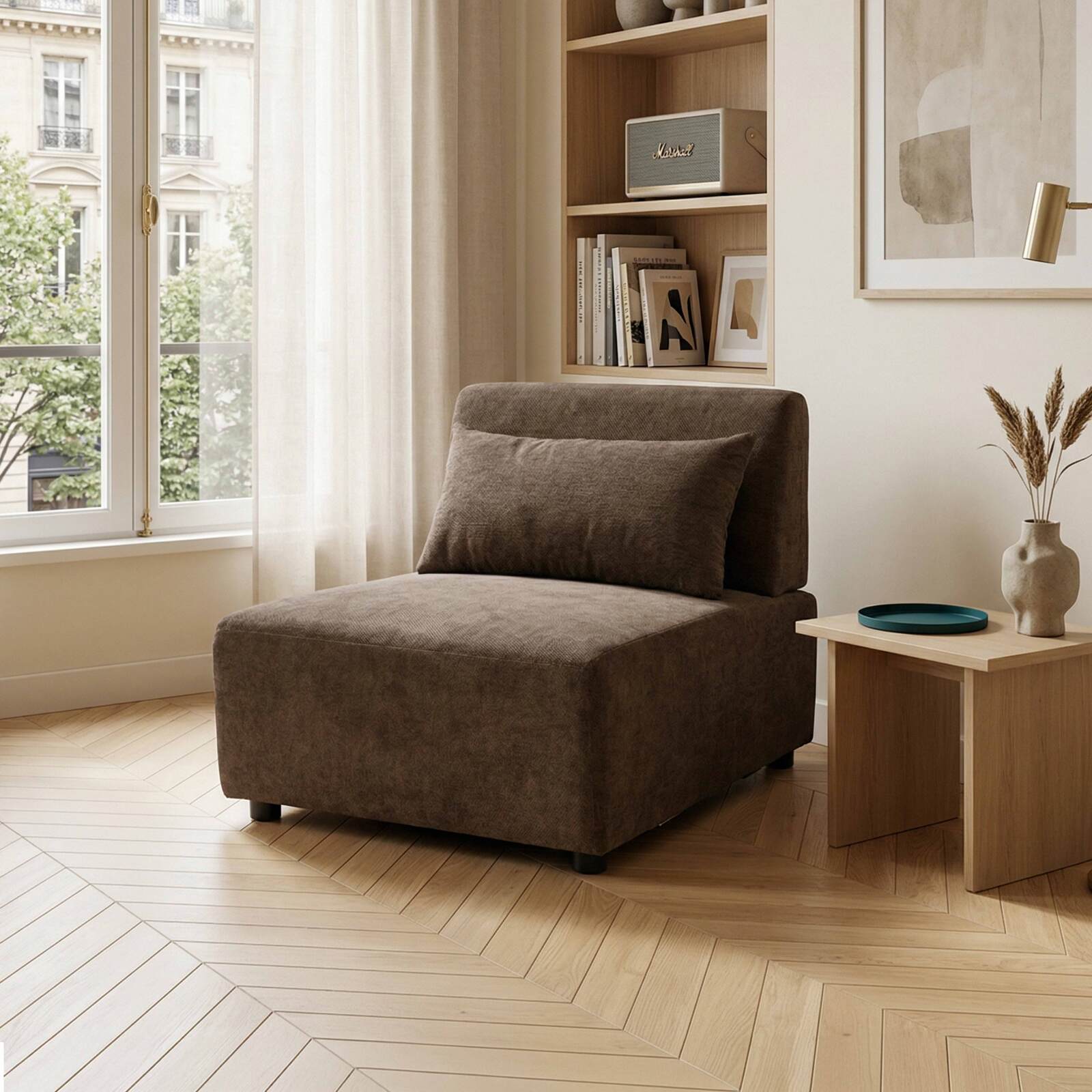 Fauteuil en tissu pour canapé modulable avec coussin
