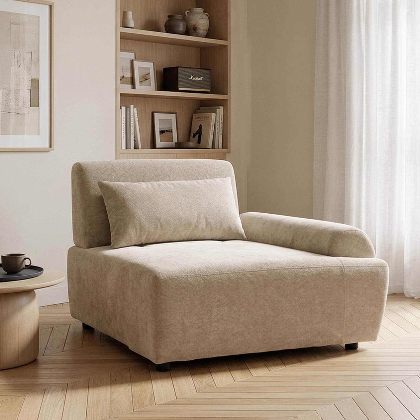 Fauteuil gauche pour canapé modulable en tissu avec coussin