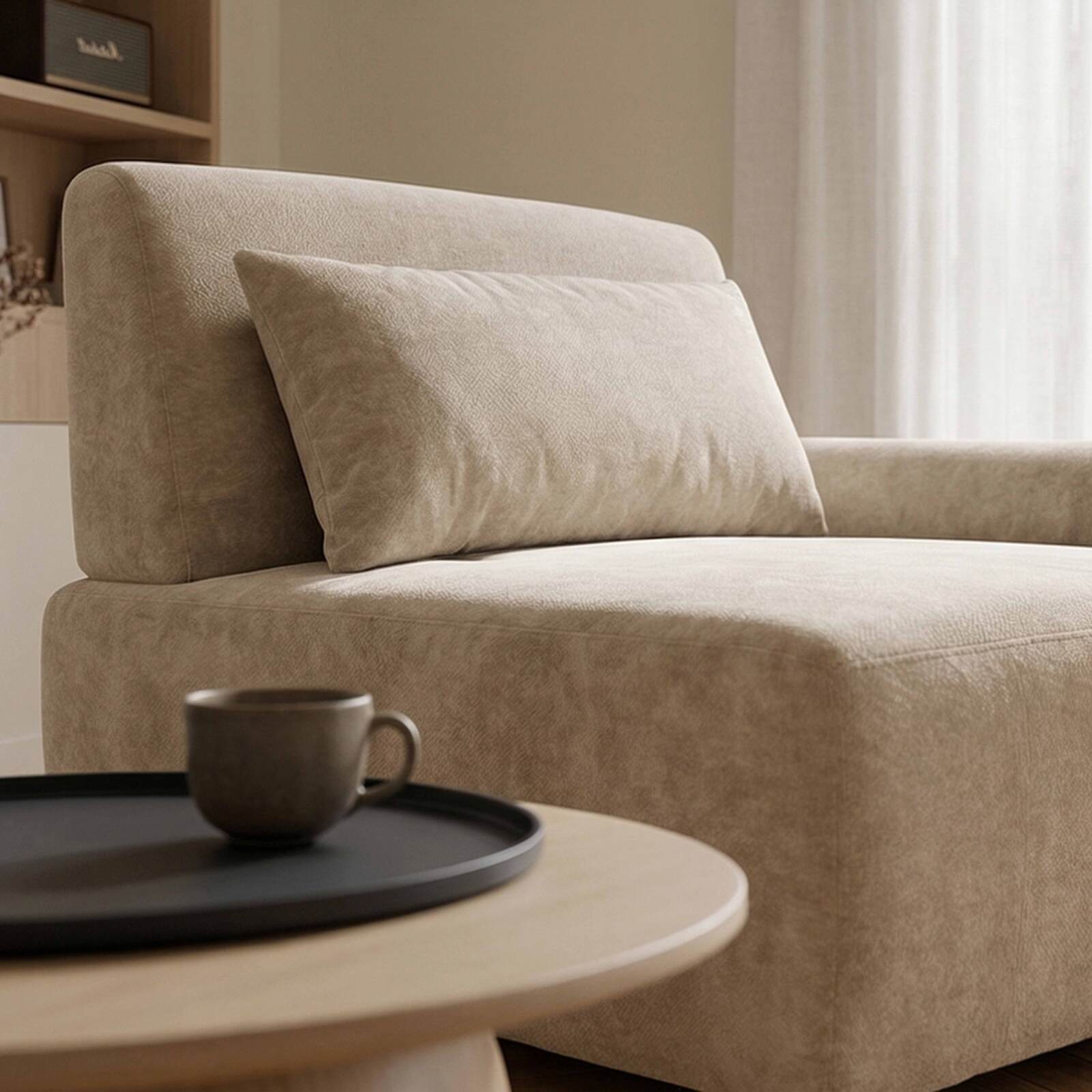 Fauteuil gauche pour canapé modulable en tissu avec coussin