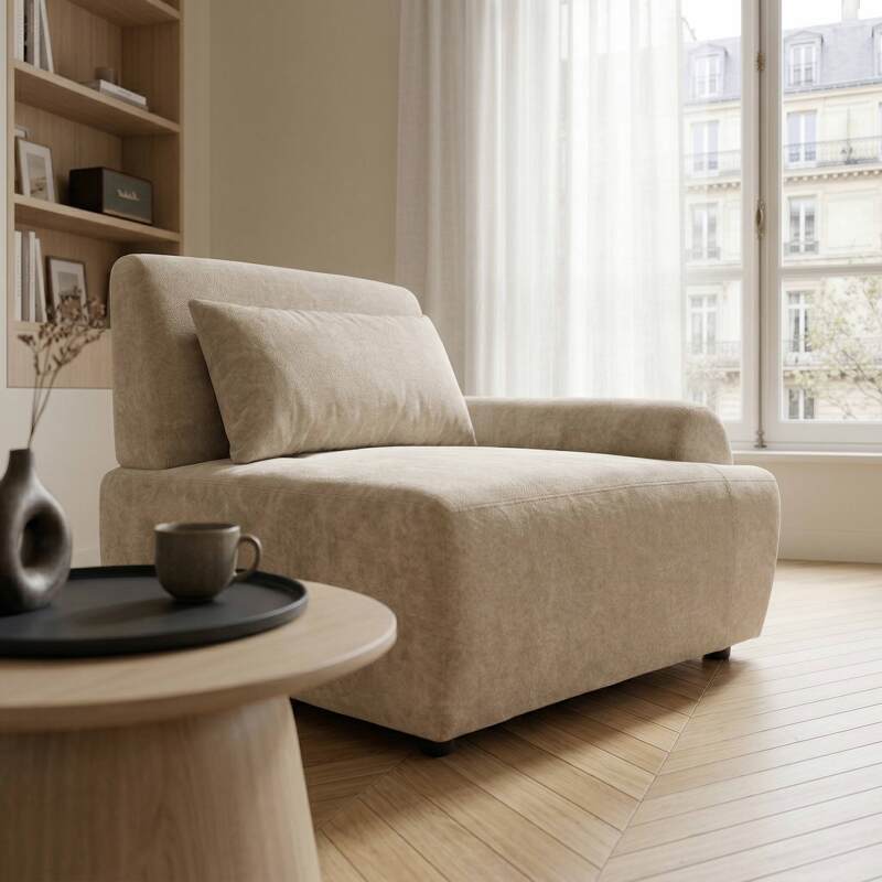 Fauteuil gauche pour canapé modulable en tissu avec coussin (3/8)