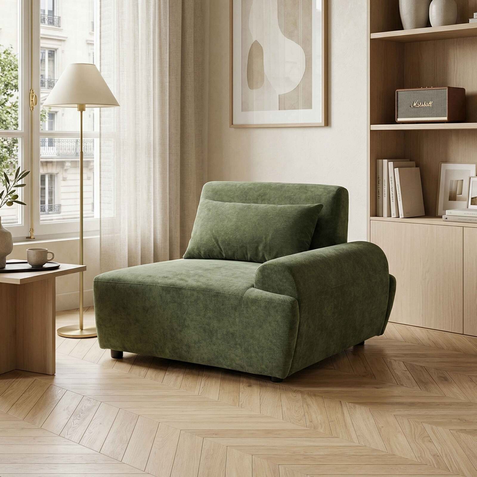 Fauteuil gauche pour canapé modulable en tissu avec coussin