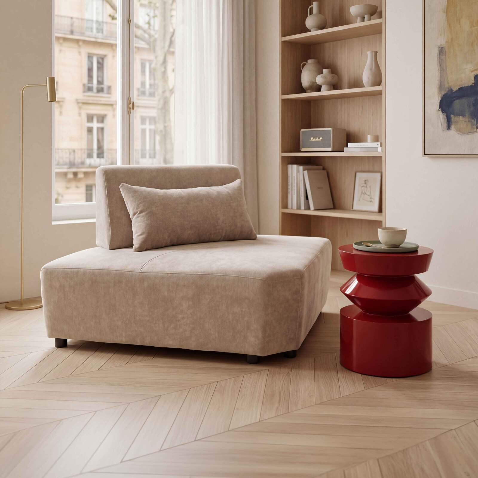 Fauteuil d'angle pour canapé modulable en tissu avec coussin