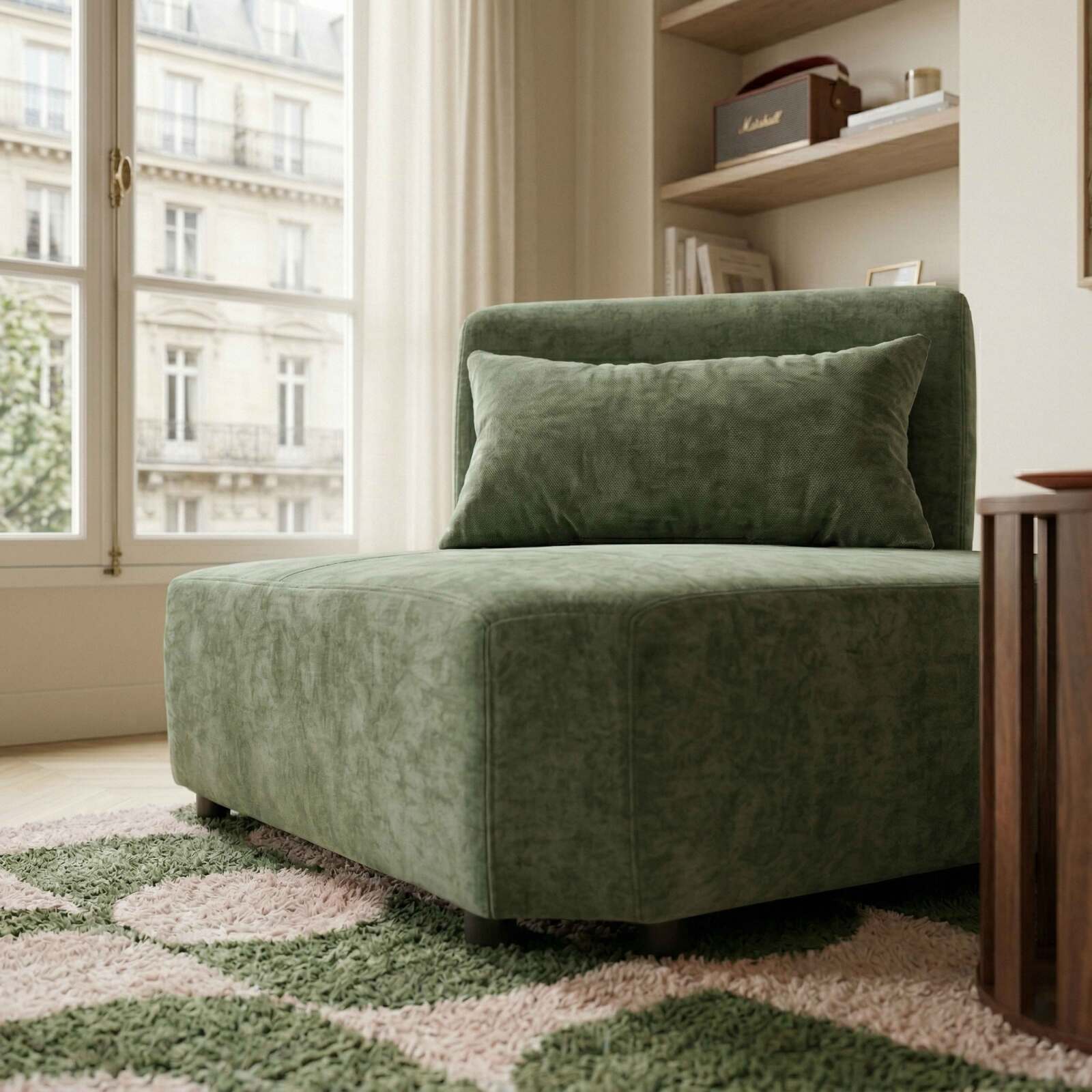 Fauteuil d'angle pour canapé modulable en tissu avec coussin
