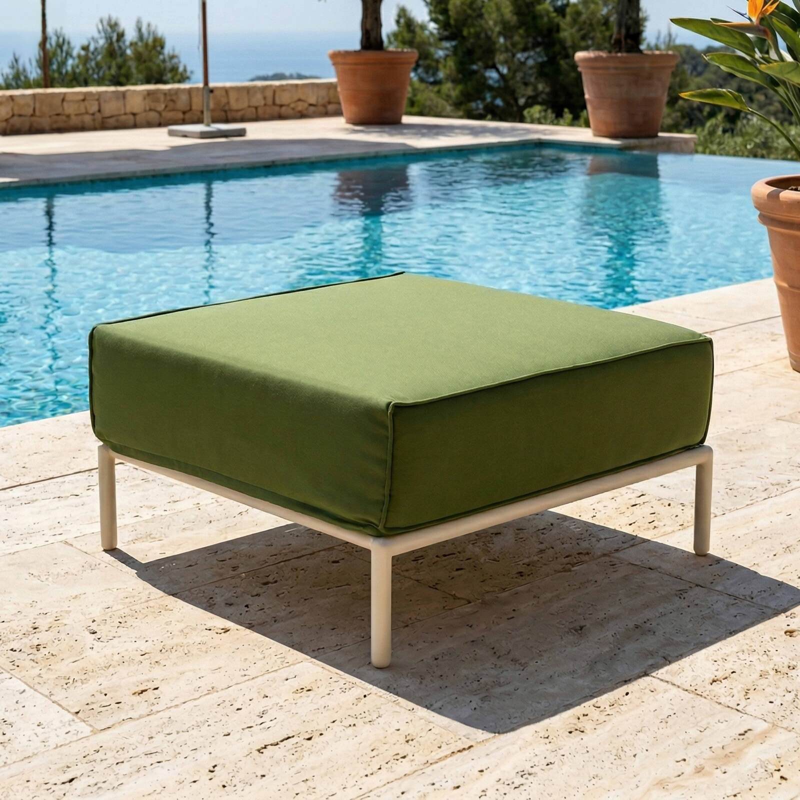 Salon de jardin modulable 5 places avec 2 chauffeuses, 2 fauteuils d'angle et 1 pouf