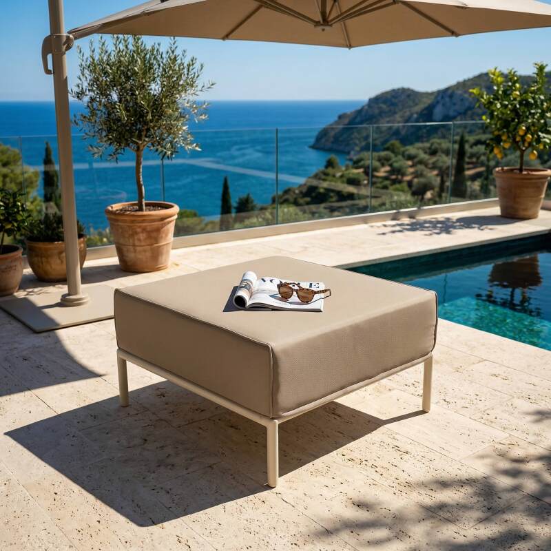 Salon de jardin modulable 5 places avec 2 chauffeuses, 2 fauteuils d'angle et 1 pouf (6/7)