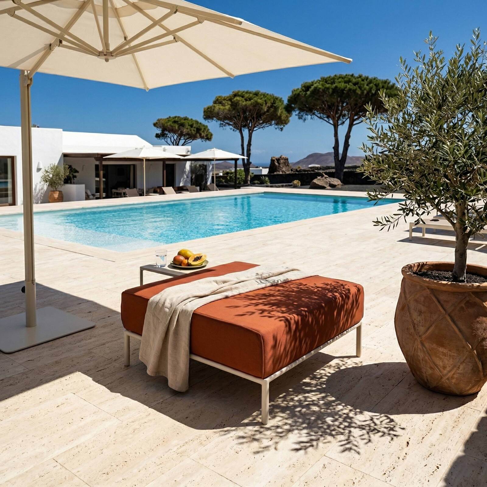 Salon de jardin modulable 5 places avec 2 chauffeuses, 2 fauteuils d'angle et 1 pouf