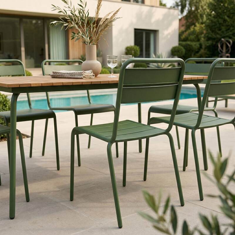 Table de jardin effet bois en métal et polywood 6 personnes 160x90 cm (6/8)