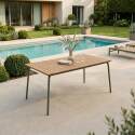 Table de jardin effet bois en métal et polywood 6 personnes 160x90 cm